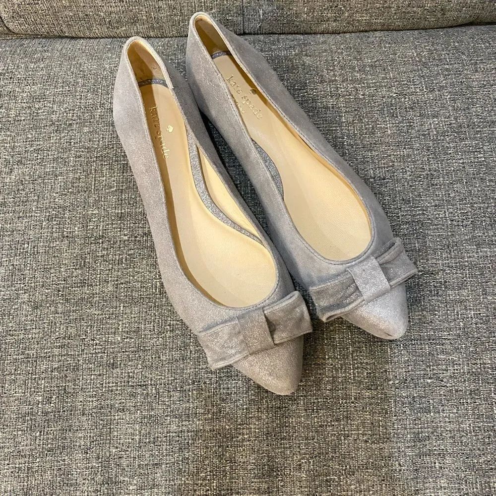 Kate Spade Nora Silver Point Toe With Bowl Leather Flats Women Size 6.5